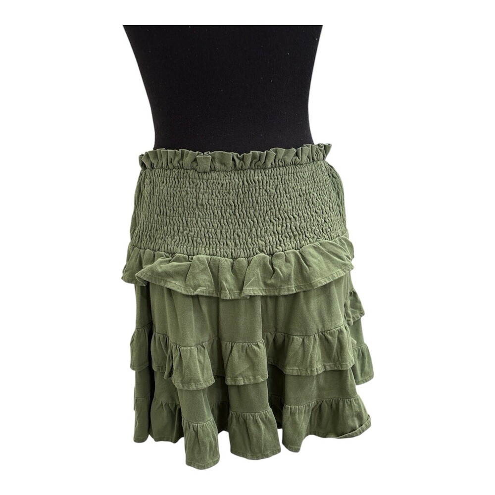 Earthbound Trading Company Green smocked Three Tiered Ruffle Skirt Size M